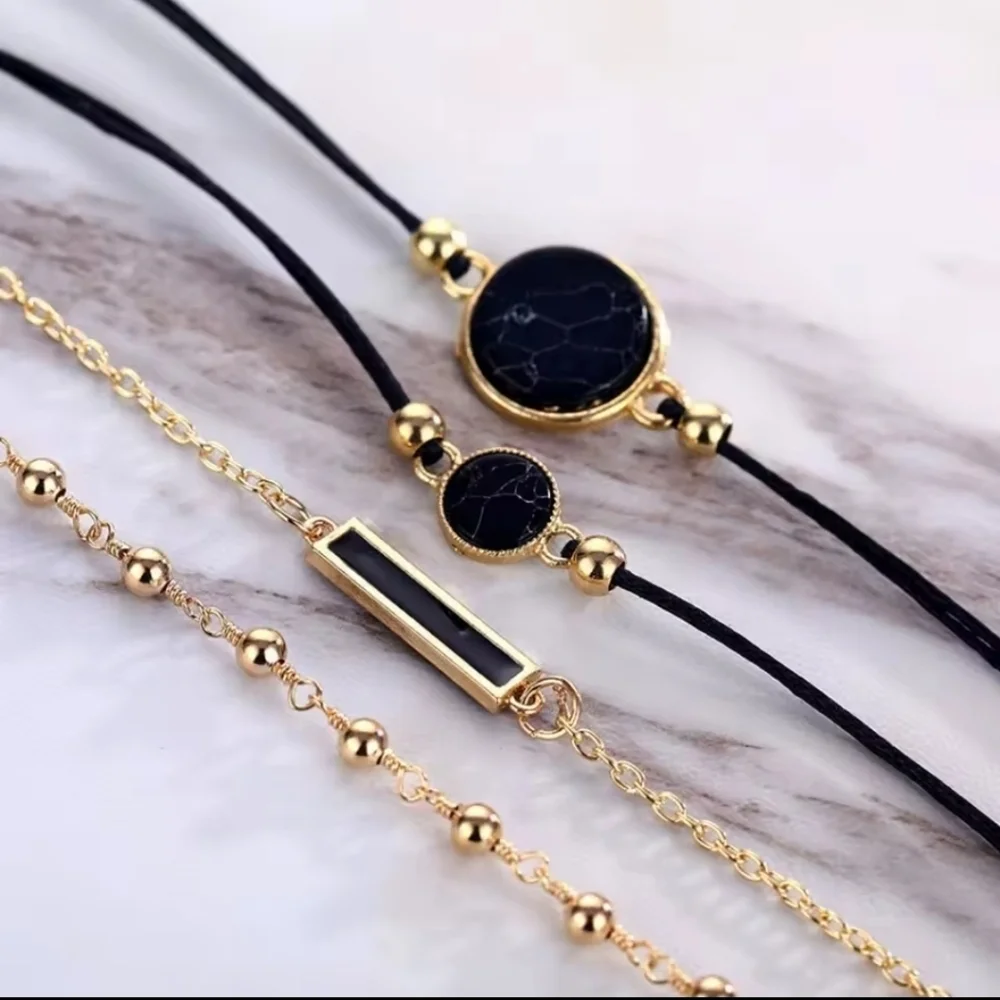 Black Marble Style Charm Bracelet 4 Piece Set Lightweight Trending | NWOT